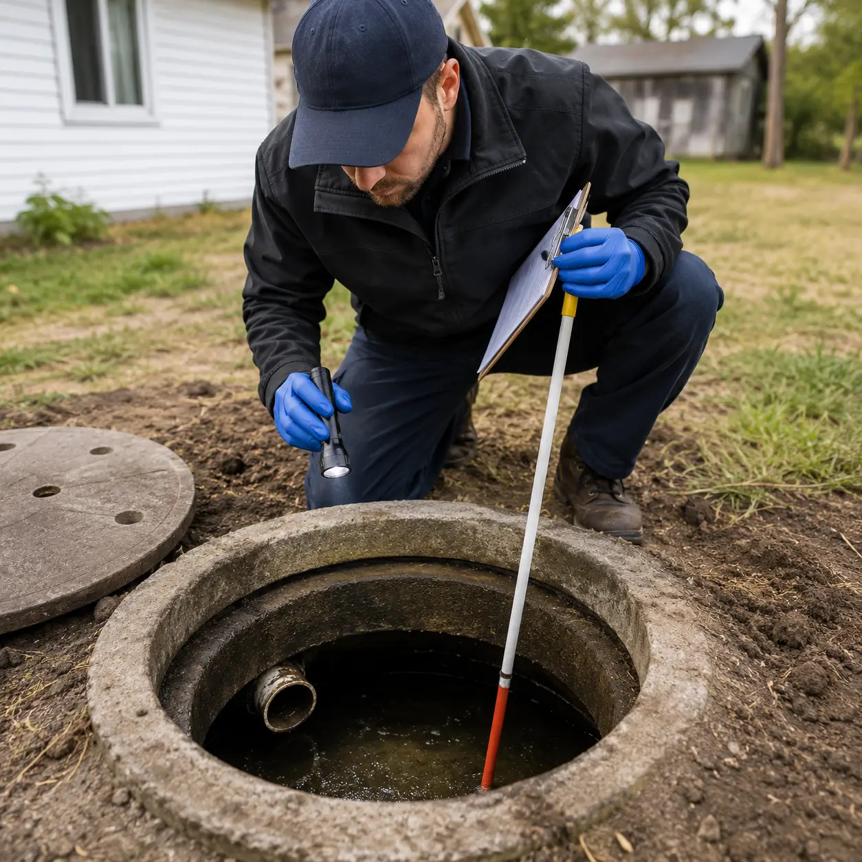 Septic inspection on a rural property in Tecumseh, Ontario